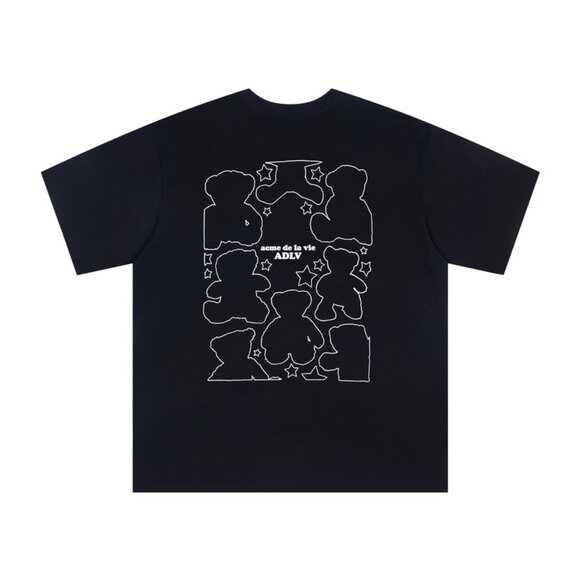Acme De La Vie Black Short-Sleeved T-Shirt With Bear Lines Print - Picture 1 of 5